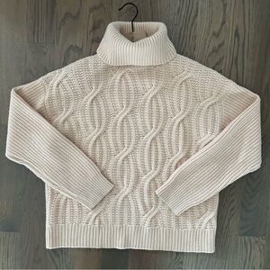 Haven Well Within 100% Cashmere Cable Knit Turtleneck Sweater Cream Ivory Medium